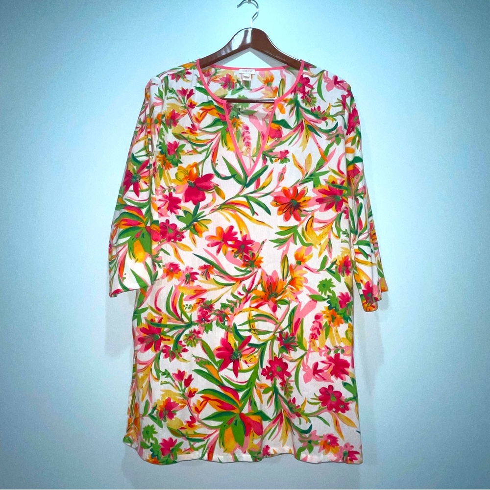 J. Crew Women’s Tunic Top Swim Cover Pink Floral Gauze Size Medium